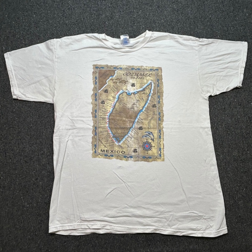 M&O Knits Cozumel Island Mexico Map TShirt Sz XL Mens White Souvenir Graphic Tee